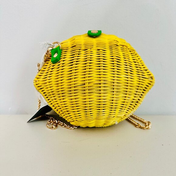 HAUTE HIPPIE VIRAL YELLOW LEMON FRUIT SHAPED WICKER CROSSBODY BAG - Picture 1 of 9